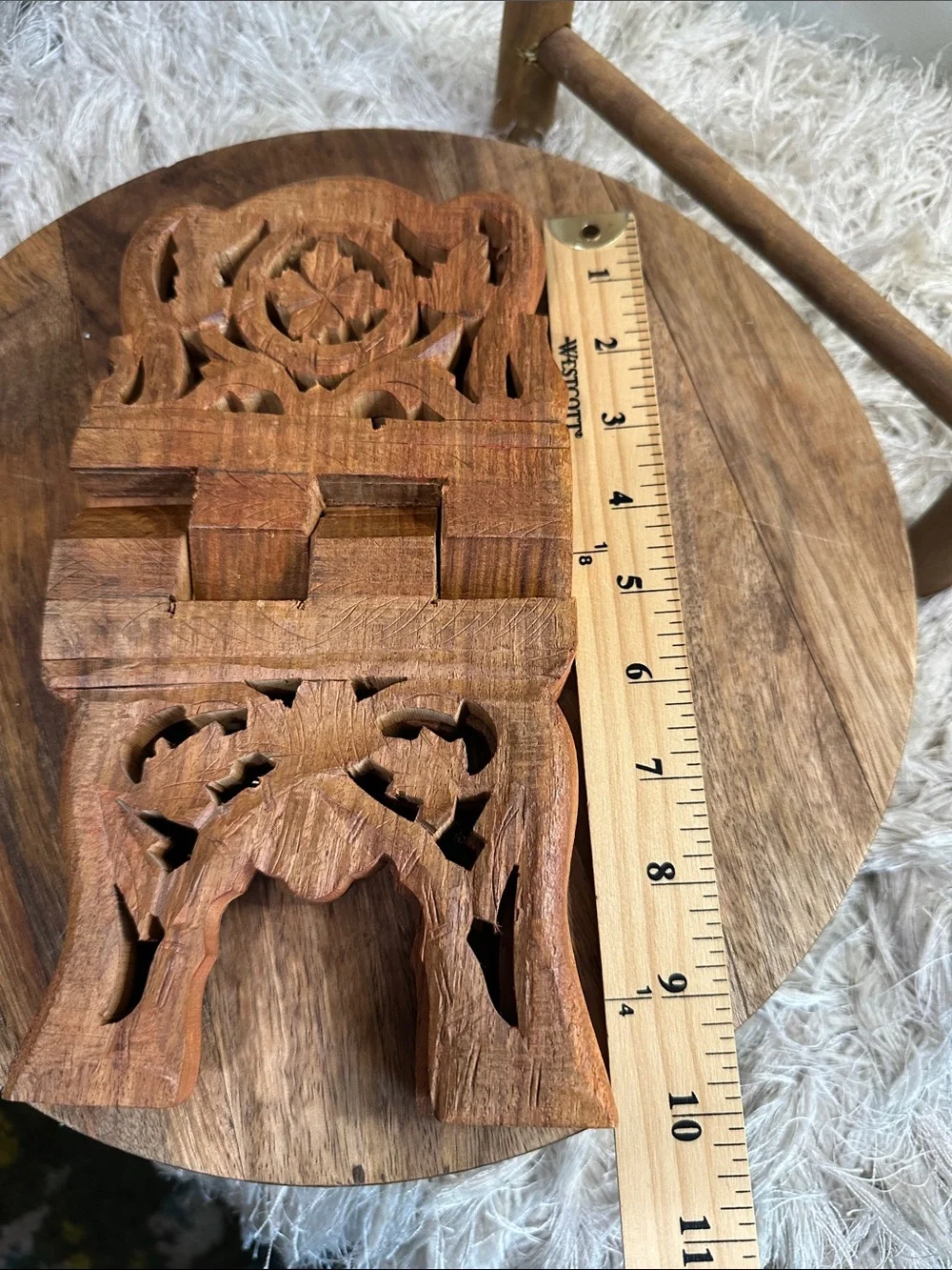 Carved Wooden Small Folding Book Stand Boho
